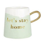 "LET'S STAY HOME" CERAMIC MUG + GOLD SPOON